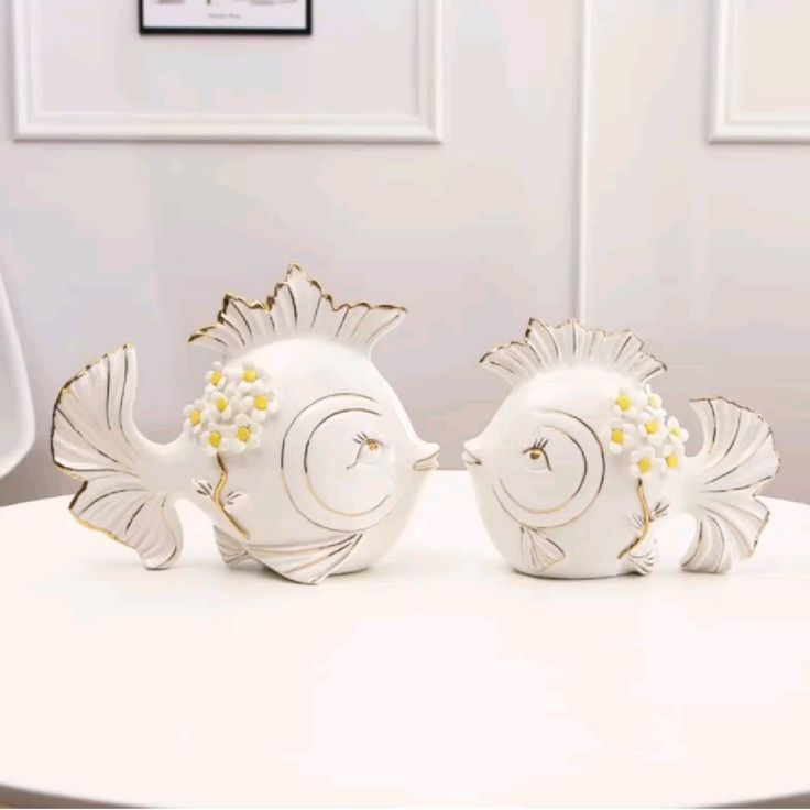 Fish Sculpture for Gifts Antique Ceramic Statue Figurine Home Decorations
